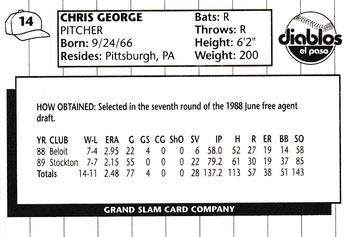 1990 Grand Slam El Paso Diablos #14 Chris George Back