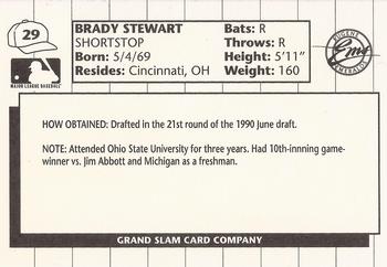 1990 Grand Slam Eugene Emeralds #29 Brady Stewart Back