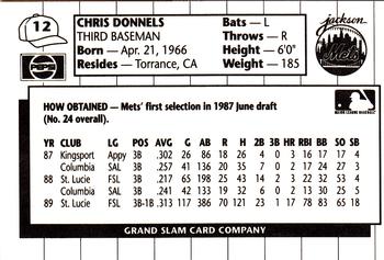 1990 Grand Slam Jackson Mets #12 Chris Donnels Back