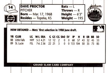 1990 Grand Slam Jackson Mets #14 Dave Proctor Back