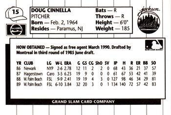1990 Grand Slam Jackson Mets #15 Doug Cinnella Back