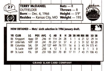 1990 Grand Slam Jackson Mets #27 Terry McDaniel Back