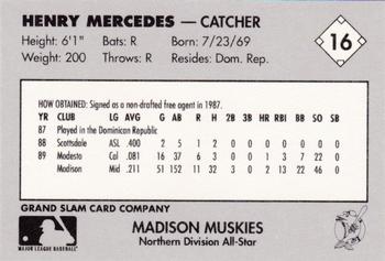 1990 Grand Slam Midwest League All-Stars #16 Henry Mercedes Back
