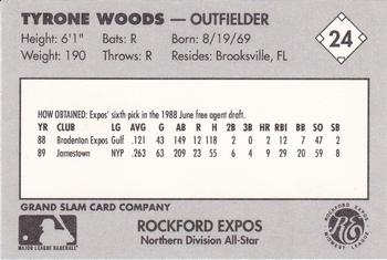 1990 Grand Slam Midwest League All-Stars #24 Tyrone Woods Back