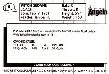 1990 Grand Slam Quad City Angels #3 Mitch Seoane Back