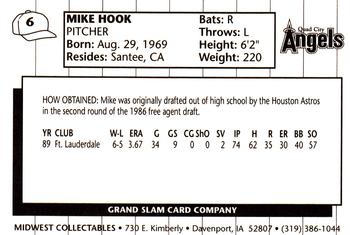 1990 Grand Slam Quad City Angels #6 Mike Hook Back