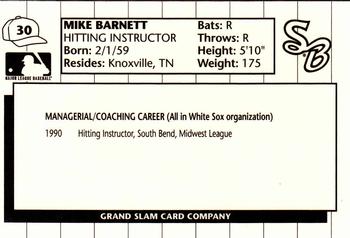 1990 Grand Slam South Bend White Sox #30 Mike Barnett Back