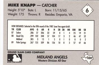 1990 Grand Slam Texas League All-Stars #6 Mike Knapp Back