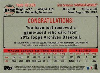 2012 Topps Archives - Relics #56R-THE Todd Helton Back