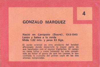 1967 Topps Venezuelan #4 Gonzalo Marquez Back