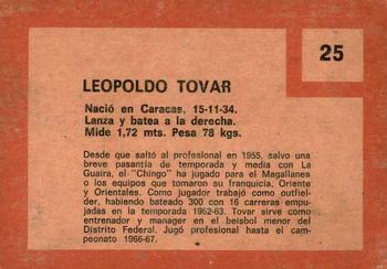 1967 Topps Venezuelan #25 Leopoldo Tovar Back