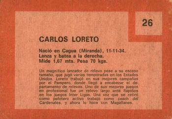 1967 Topps Venezuelan #26 Carlos Loreto Back
