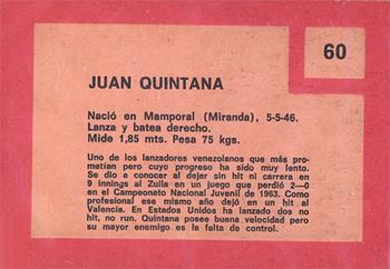1967 Topps Venezuelan #60 Juan Quintana Back