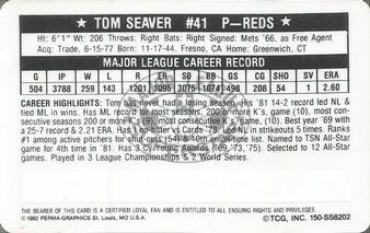 1982 Perma-Graphics Super Star Credit Cards #150-SS8202 Tom Seaver Back