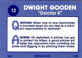 1985 Renata Galasso Dwight Gooden Dr. K #12 Dwight Gooden Back