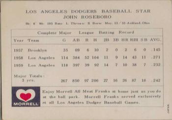 1960 Morrell Meats Los Angeles Dodgers #NNO John Roseboro Back