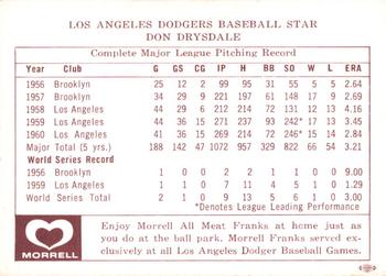 1961 Morrell Meats Los Angeles Dodgers #NNO Don Drysdale Back