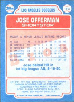 1991 Topps Bazooka Shining Stars #6 Jose Offerman Back