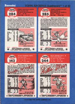 1992 Topps Bazooka Archives Quadracards #1 Joe Adcock / Bob Lemon / Willie Mays / Vic Wertz Back