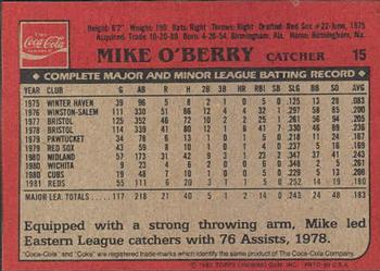 1982 Topps Coca-Cola Cincinnati Reds #15 Mike O'Berry Back