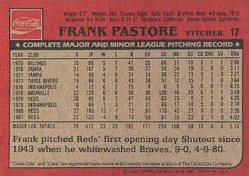 1982 Topps Coca-Cola Cincinnati Reds #17 Frank Pastore Back