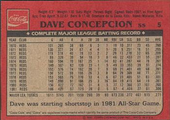 1982 Topps Coca-Cola Cincinnati Reds #5 Dave Concepcion Back