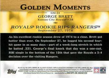 2012 Topps - Golden Moments (Series 2) #GM-24 George Brett Back