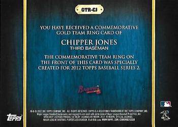 2012 Topps - Team Rings #GTR-CJ Chipper Jones Back