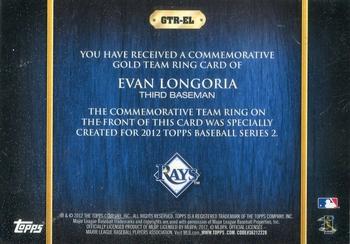 2012 Topps - Team Rings #GTR-EL Evan Longoria Back