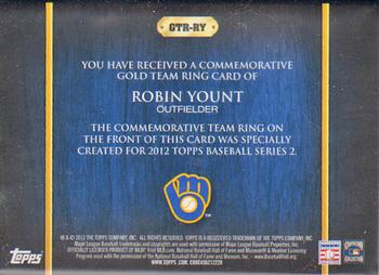 2012 Topps - Team Rings #GTR-RY Robin Yount Back