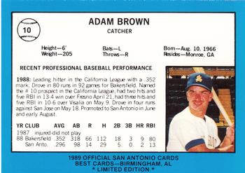 1989 Best San Antonio Missions - Platinum #10 Adam Brown Back