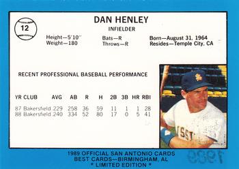 1989 Best San Antonio Missions - Platinum #12 Dan Henley Back