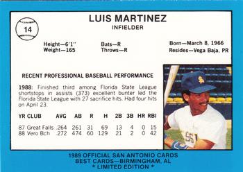 1989 Best San Antonio Missions - Platinum #14 Louie Martinez Back