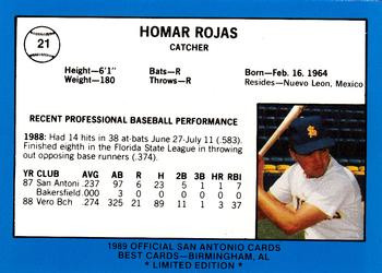 1989 Best San Antonio Missions - Platinum #21 Homar Rojas Back