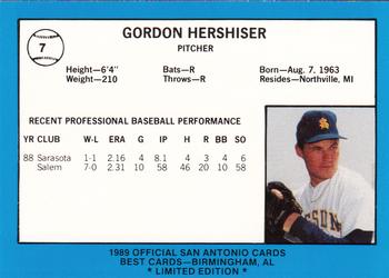 1989 Best San Antonio Missions - Platinum #7 Gordon Hershiser Back