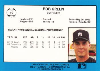 1989 Best Albany-Colonie Yankees - Platinum #10 Bob Green Back