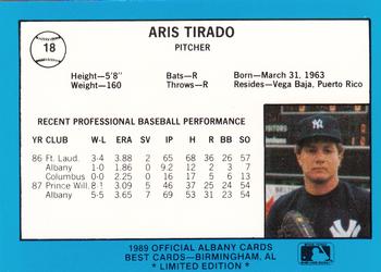 1989 Best Albany-Colonie Yankees - Platinum #18 Aris Tirado Back