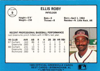 1989 Best Greenville Braves - Platinum #9 Ellis Roby Back