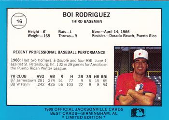 1989 Best Jacksonville Expos - Platinum #16 Boi Rodriguez Back