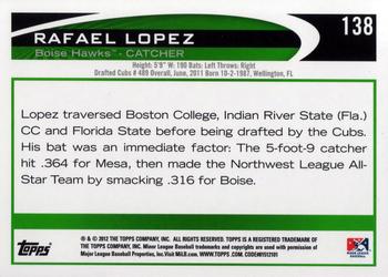 2012 Topps Pro Debut #138 Rafael Lopez Back