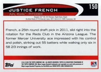 2012 Topps Pro Debut #150 Justice French Back