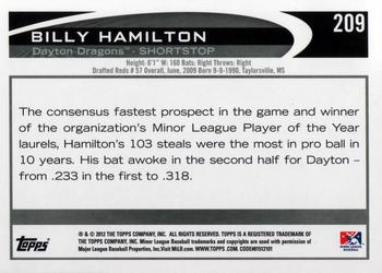 2012 Topps Pro Debut #209 Billy Hamilton Back