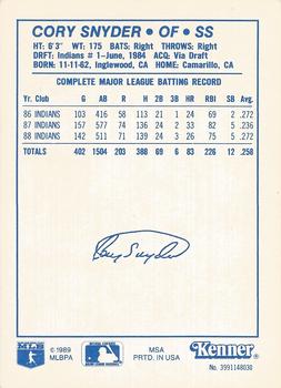 1989 Kenner Starting Lineup Cards #3991148030 Cory Snyder Back