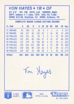 1989 Kenner Starting Lineup Cards #3991133020 Von Hayes Back