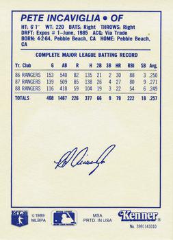 1989 Kenner Starting Lineup Cards #3991141010 Pete Incaviglia Back