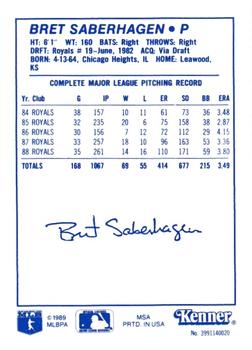 1989 Kenner Starting Lineup Cards #3991140020 Bret Saberhagen Back