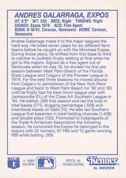 1990 Kenner Starting Lineup Cards #4691225010 Andres Galarraga Back