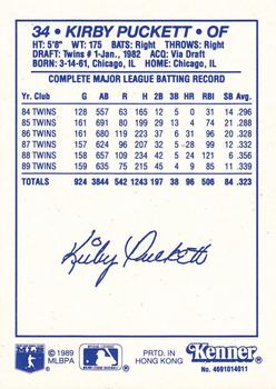 1990 Kenner Starting Lineup Cards #4691014011 Kirby Puckett Back