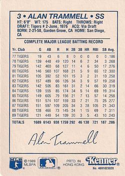 1990 Kenner Starting Lineup Cards #4691023020 Alan Trammell Back