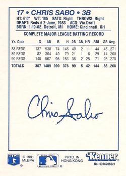 1991 Kenner Starting Lineup Cards #5376206021 Chris Sabo Back
